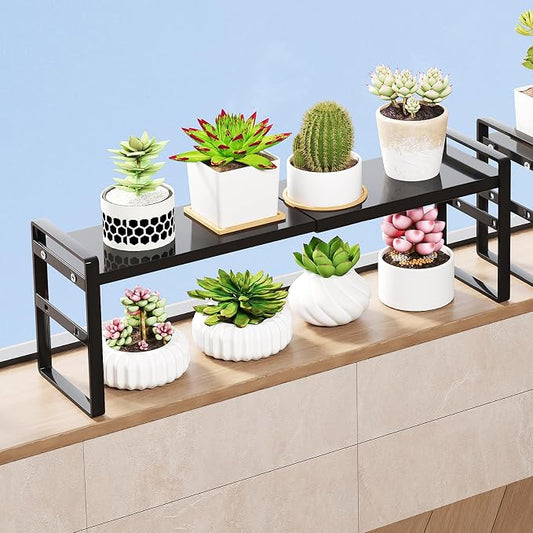 1pc Small Narrow Tall Shelf for Windowsill Kitchen Organizer Stackable Shelves Bathroom Sill Thin Shelves for Narrow Spaces Counter Top Racks (Black, L13.8-23.6'' * W5.9'' * H7.2'')