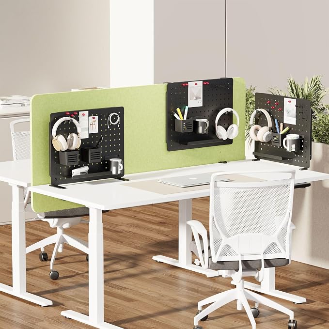 Kantek Pegboard Desktop Organizer & Accessories, Sits, Hangs or Clamps to Tables, 20.58” X 17” Black Steel Privacy Panel, Cup Holder, Pen Cup, Headphone Holder, Tray, Magnets, Easy Install