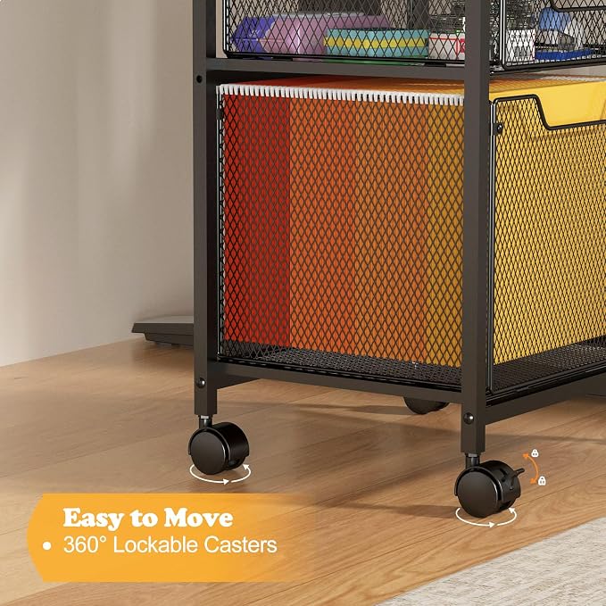 Rolling File Cabinet Cart, Printer Stand with Storage Drawer, Mobile Filing Cabinet on Lockable Wheel, Printer Cart with Hanging File Folder Organizer Beside Under Desk for Office Home(Patent Pending)