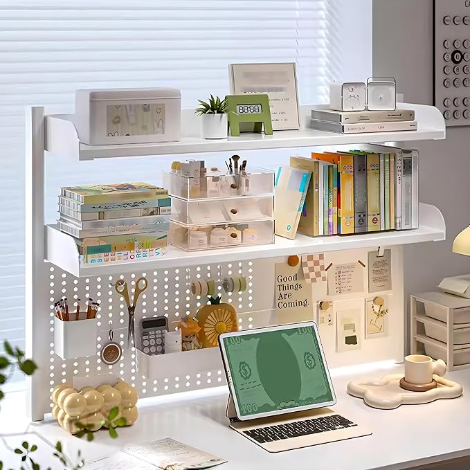 Clamp On Desk Organizer Shelf, White Desk Extender Pegboard Workstation,Computer Desk Accessories for Office, Privacy Panel for Gaming Desk,23.6/31.4/39.3in Desktop Shelving (white, 60cm/23.6in)
