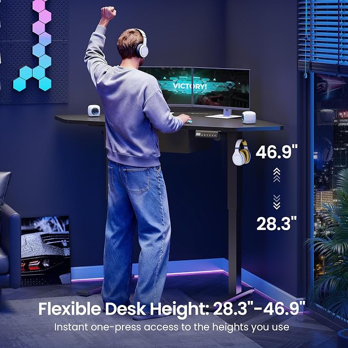 SEDETA Corner Standing Desk, 32'' Small Height Adjustable Electric Computer Desk with Drawer for Gaming, Small Space, Stand up Home Office Writing Desk, Small Gaming Table, Black