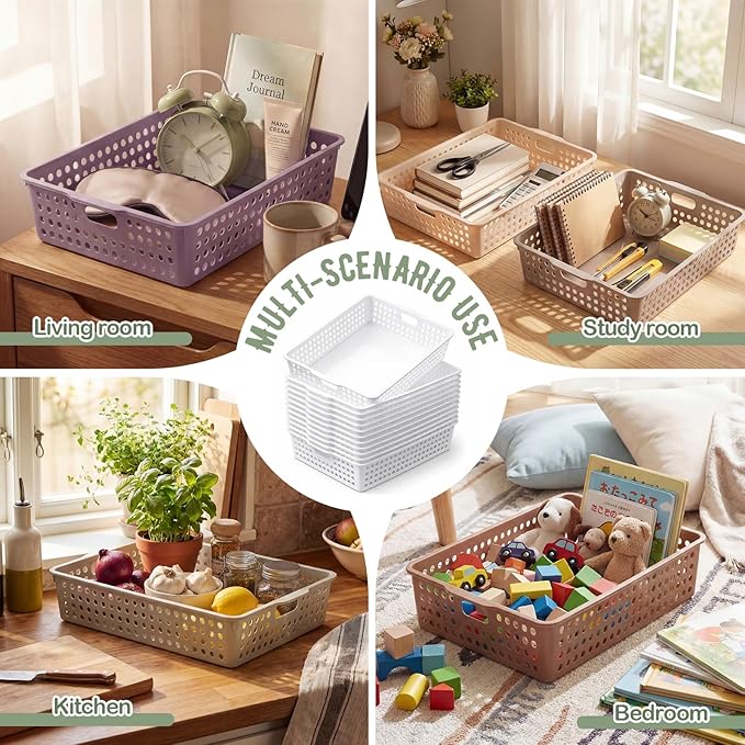 Geetery 6 Pack Classroom Storage Baskets with Handle 14''x10'' Paper Tray Holds A4 Turn in Trays Plastic Paper Baskets Desk Organizer Bin for Classroom, Library, Office, Home (Terrazzo Color)