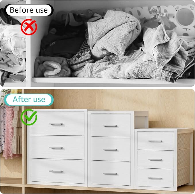 BOLUO Closet Drawers White Fabric 3 Drawer Small Dresser for Closet Organizers and Storage Bedroom Dorm Modern