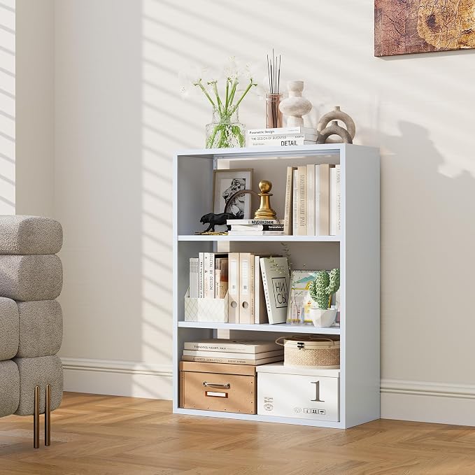 3 Tier Small Book Case, Space-Saving Corner Shelf for Desk Side, Under Desk, Sofa Side & Bedroom, Expand Your Storage in Small Spaces, Home, Office & Apartment Organizer