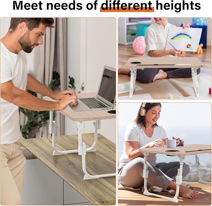 Lap Desk for Bed, Adjustable Laptop Desk with USB Charging Port, Storage Drawer & Bookshelf — Foldable Bed Desk for WFH & Students, 23.6" Desktop Fits 18" Laptop, Non-Slip, Glacier