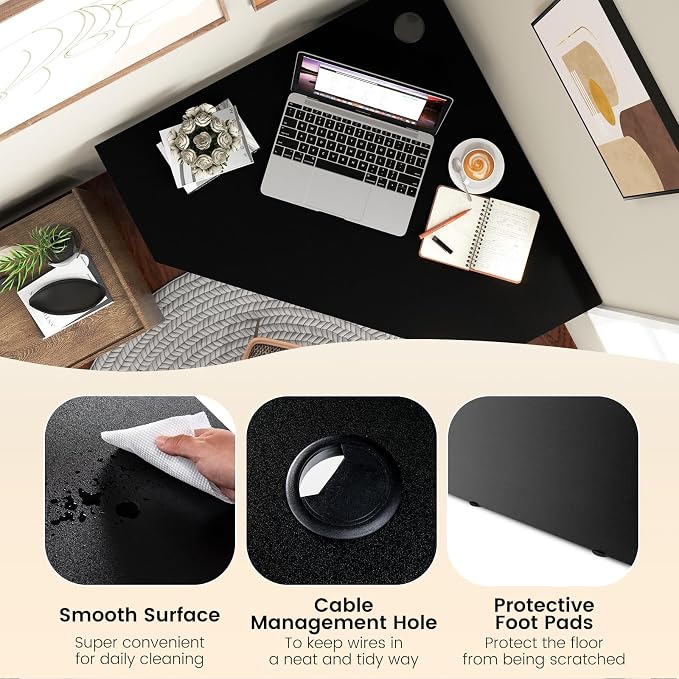 HOMGX Corner Computer Desk, Triangle Desk with Storage Shelves, Small Corner Desk for Small Spaces, Corner Vanity Desk for Home, Bedroom, Living Room, Office (Black)