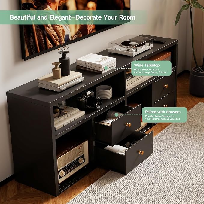 IRONMIX Metal 6 Cube Storage Organizer, Black Short Bookshelf, TV Stand for up to 55" TVs, Entertainment Center with Open Shelves, Media Console Table for Living Room, Home Office, Study, Library