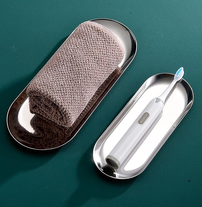 1 Pcs 9 Inch x 3.8 Inch Trinket Tray, Silver Stainless Steel, for Serving Trays Towel Storage Dish Plate Tea Fruit Trays Jewelry Plate Decorative Storage Tray