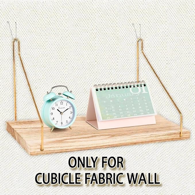 1-Pack Cubicle Shelf For Fabric Walls With Hooks：12x6.0in Wooden Cubicle Shelf Hanging Gold Bracket Use For Office Cubicle Accessories Office Stylish Ations Cubicle Decorations For Women Desk