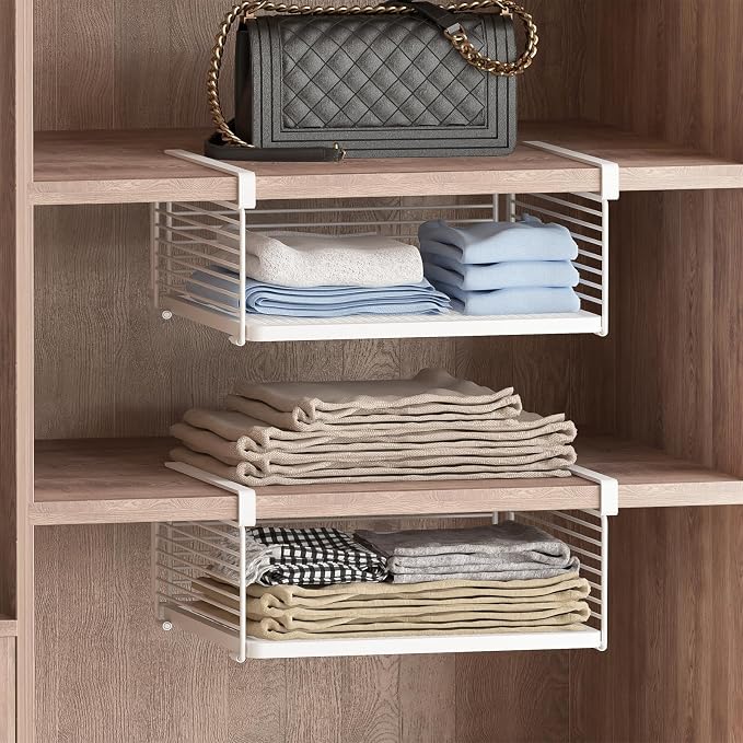 Under Shelf Storage Basket, Hanging Wire Basket with 1.13 Inches Thick Clips for Kitchen, Pantry or Laundry Room, Under Cabinet or Desk Storage Organizer, White, 15.75" L-Mesh Bottom, 2 Pack
