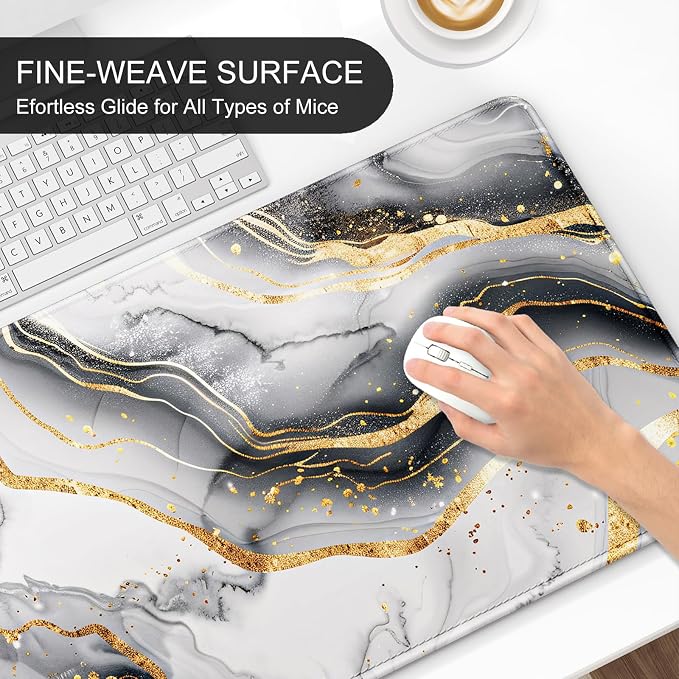 Auhoahsil Ultra Large Gaming Mousepad, XXL Desk Mat, Pretty Extended Full Size Desktop Matt for Keyboard, Laptop & Computer, 35.5 x 15.7 in, White Gray Marble