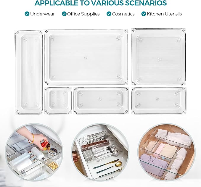 12 Pack Drawer Organizer - 3" X 9" Clear Acrylic Storage Bins with Non-Slip Pads, Versatile Desk Tray for Makeup, Jewelry, Kitchen, Bathroom, and Office Organization