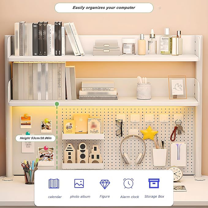 Clamp On Desk Organizer Shelf, White Desk Extender Pegboard Workstation,Computer Desk Accessories for Office, Privacy Panel for Gaming Desk,23.6/31.4/39.3in Desktop Shelving (white, 100cm/39.3in)