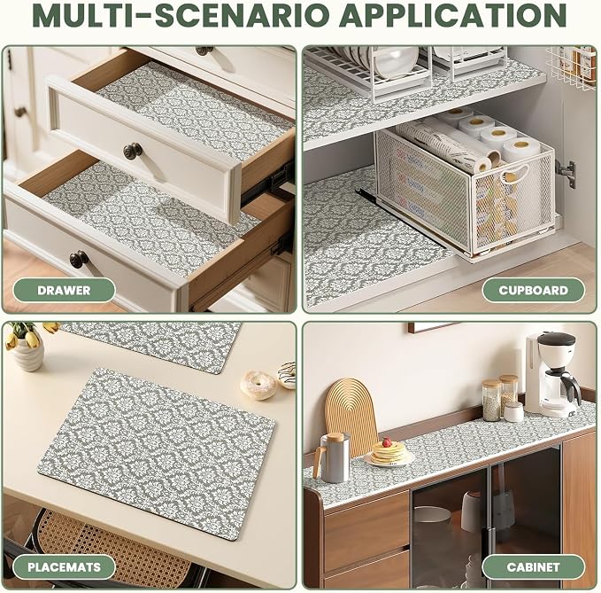 Drawer Liner and Shelf Liner for Kitchen Cabinet Liner Non-Adhesive Non-Slip Shelf Paper, Thick Strong Grip Waterproof Easy to Clean for Shelves, Cupboard, Desks, Baroque Pattern, 12 in x 10 FT