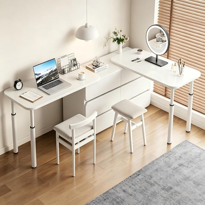 CycleCrew Large L-Shaped Desk Extension, 47.2" L Freestanding Desk Extender with Adjustable Height, Full-Size Tabletop Extension for Existing Desk, Space Saving Workstation Expansion for Home Office