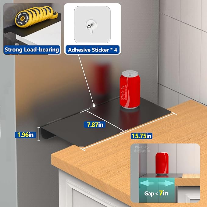 Metal Kitchen Refrigerator Gap Partition Countertop Gap Extension Board, Refrigerator Side Partition, Gap Covers Between Countertop And Walls, No Drill (Black, 15.75 * 7.87nch)