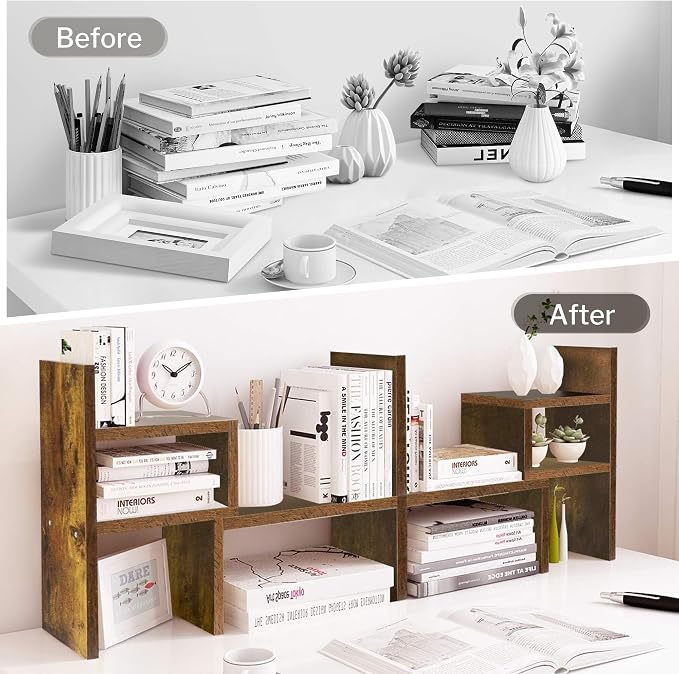 Jerry & Maggie Desktop Organizer Office Storage Rack Adjustable Wood Display Shelf Birthday Gifts Toy Home Decor Free Style Rotation Display True Natural Stand Shelf (Natural Wood Tone/2 Pack)