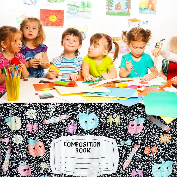 VitalCozy Composition Notebook Table Skirt for Classroom Teacher 28" W x 51" L Desk Skirts Teacher Appreciation Week Back to School Gifts for Kindergarten Classroom Office Bookcase Decoration