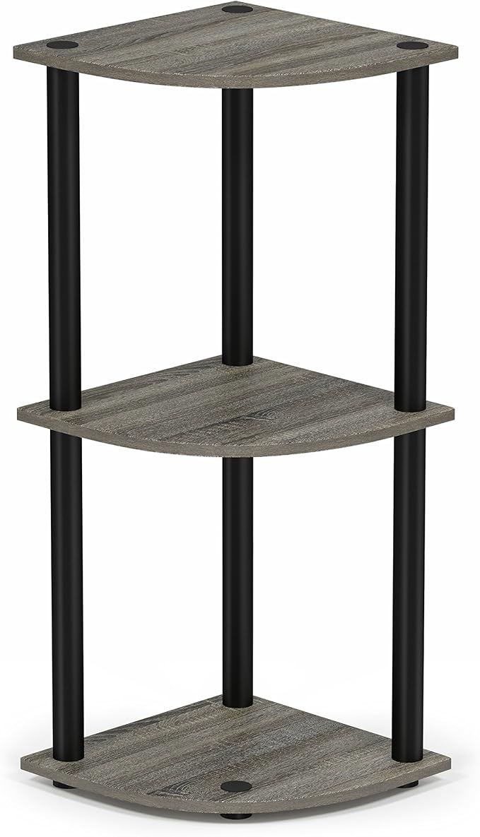 Furinno TURN-N-TUBE Corner Shelf, 3-Tier Corner Bookshelf, Display Storage Shelves with Open Shelves, for Organization and Storage, Living Room, Home Office, Garage, French Oak
