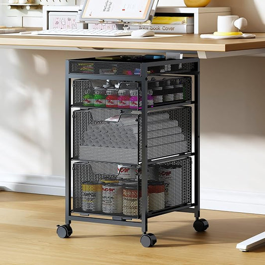 Rolling Utility Cart with 3 Drawers, Craft Organizer and Storage with DIY Divider, Lockable Wheels, Multi-Functional Storage for Art Supplies, Store for Brushes & Paints & Small Parts(Patent Pending)
