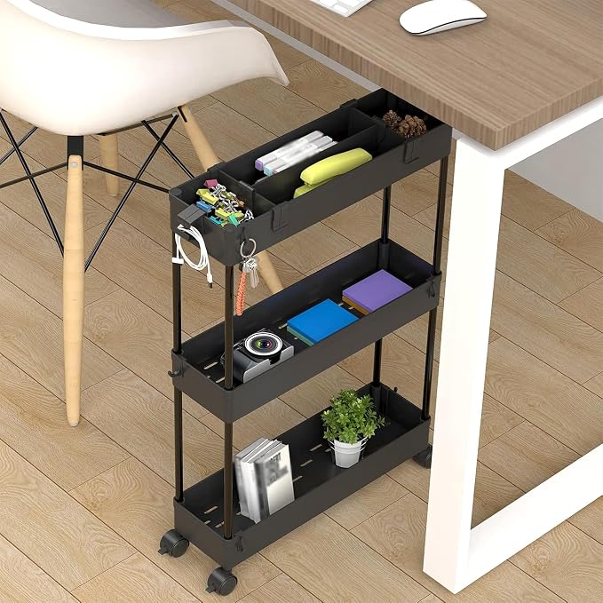 SPACELEAD 2-piece Set Slim Storage Cart 3 Tier,Bathroom Organizer Rolling Utility,Mobile Shelving Unit Slide Out for Office, Kitchen, Laundry Room & Narrow Places