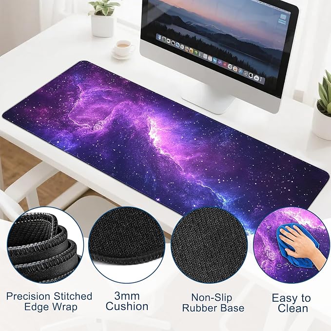 Gaming Desk Mat with Silky Smooth Surface & Exquisite Patterns,31.5x11.8 Inches Large-Sized Mouse Pad, Perfect for Extended Gaming,Work,and Home Office Decor (Starry Sky 6)