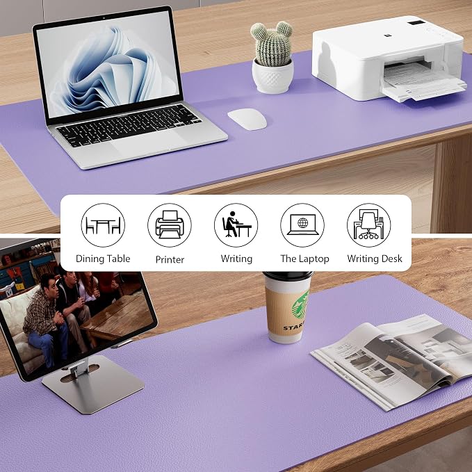 Aothia Faux Leather Desk Mat (Light Purple, 36" x 17")