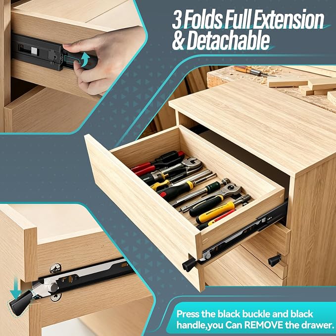 1 Pair Locking Full Extension Ball Bearing Drawer Slides 12 14 16 18 20 22 24 Inch 100 LB Load Capacity Side Mount File Cabinet Rails Dresser Runner Trash Can Kitchen (18 inch, Black)