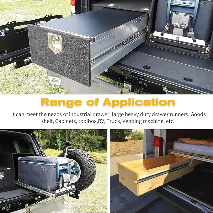 YENUO Heavy Duty Drawer Slides with Lock 12 14 16 18 20 22 24 26 28 30 32 34 36 38 40 44 48 52 56 60 Inch Full Extension Side Mount Ball Bearing Locking Rails Track Glides Runners Load 300 Lbs 1 Pair