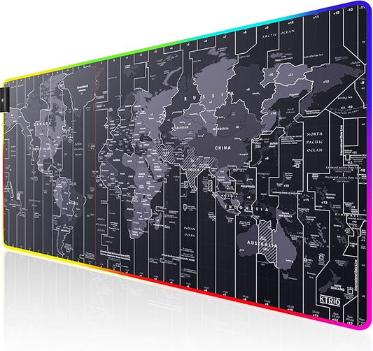 KTRIO RGB Large Gaming Mouse Pad, 31.5 x 15.7 in, RGB World Map, XXL | Smooth Micro-Weave Surface, RGB Lighting Design, Non-Slip Rubber Base, Durable Stitched Edges, Office & Home Use