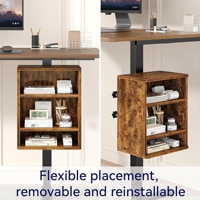 IBUYKE Under-Desk Storage Cabinet Adjustable Cabinet Fits with Standing Desks & Any Desk Legs Clamp-on Shelf for Office and Gaming Room for Elevating Your Workspace UTMZ012H