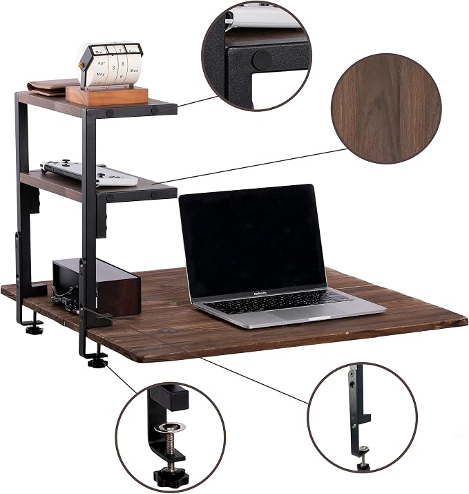 Clamp on Desk Shelf 2-Tier Shelving Unit Table Organizer Above or Under Desk, Storage Tray Desk Workspace Organizers Desktop Storage Table Extender for Office Home (12.6 * 7)