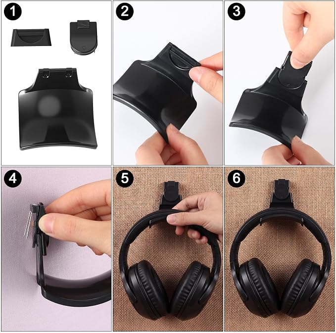 8 Set Fabric Wall Headphones Hook for Cubicle Organization Headset Stand for Desk Office Accessories Cubicle Decorations (Black)