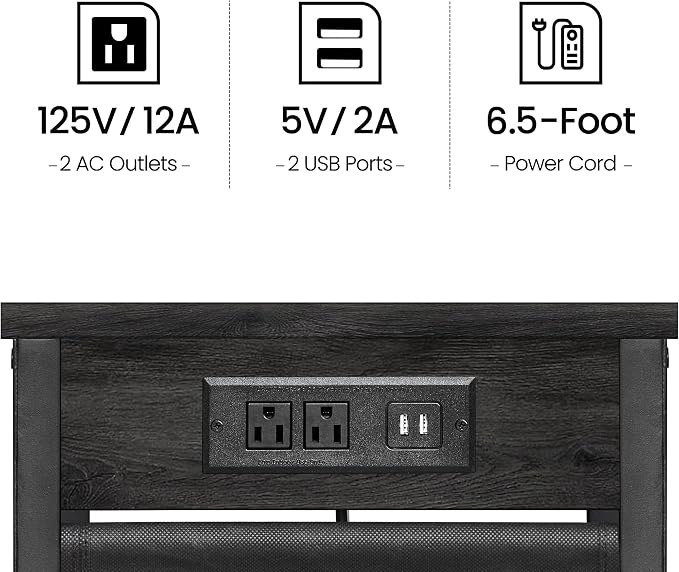 TUTOTAK C Shaped End Table with Charging Station, Side Table for Sofa, Couch Table with Storage Bag, TV Tray Table with 2 USB Ports and Outlets for Living Room, Bedroom, TB01BY024