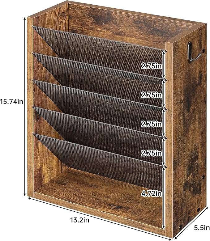 Creso hom Mail Organizer Wall Mounted, Mail Sorter with 2 Key Hooks, 6-Slot File Organizer for Wall or Desk, Wood Letter Holder Envelopes Bills Accessories for Home Office, Rustic Brown