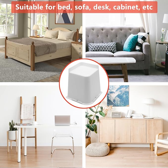 8 Pack Bed Risers 6 inch Heavy Duty White, Oversized Furniture Risers, Bed Lifts Risers for Table, Sofa, Chair, Couch, Desk, Bed Frame Risers Supports Up to 6,500 Lbs