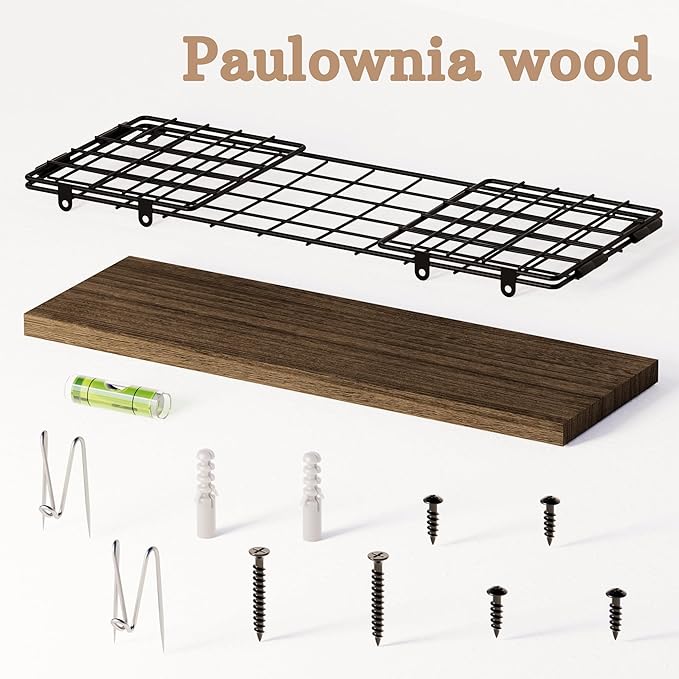Floating Cubicle Shelf with Hooks, Paulownia Wood Desktop Organizer for Office Cubicle Decor, Desk Shelf for Top of Desk & Cute Cubicle Accessories for Work