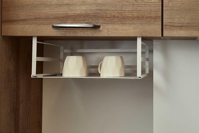 Nxconsu 2 Pack Large Heavy Duty Under Cabinet Organizer, Slide-Under Shelf Basket with Solid Metal Bottom, Hanging Pantry Shelf for Kitchen Cupboard Bookshelf Closet, Holds 30 lbs, White, 16.14"