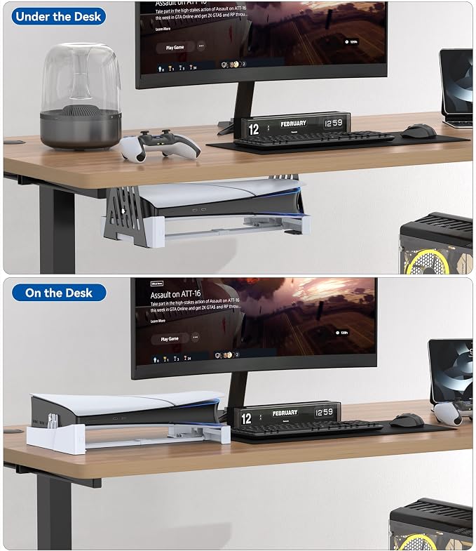 PS 5 Under Desk Mount for All PS-5 Models Disc & Digital Version, Metal P5 Desk Holder with Hidden Design, PS Five Bracket Compatible with Play Station 5/Slim/Pro Console