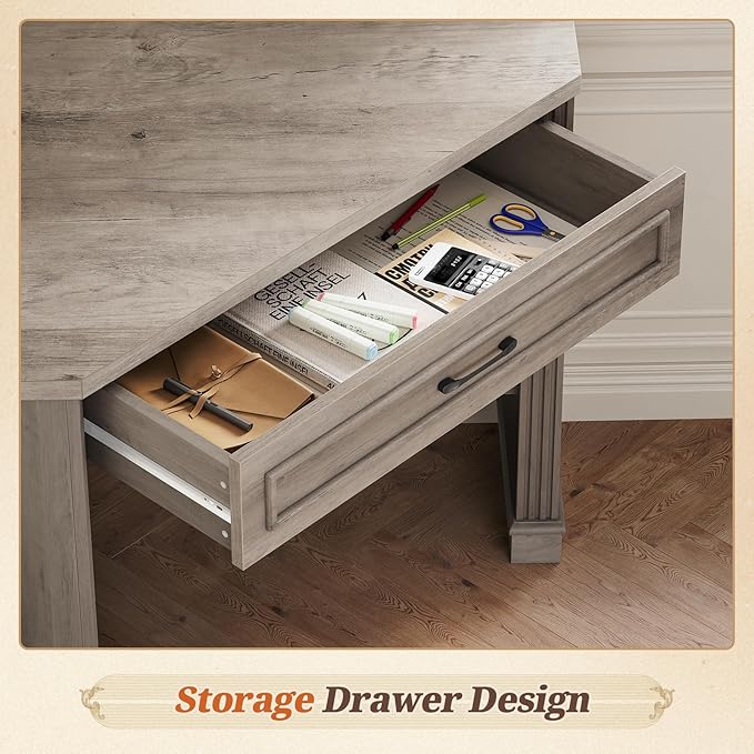 SEDETA 31.5" Small Corner Desk, Corner Desk for Small Space, Farmhouse Computer Desk with Drawers, Triangle Computer Desk with Storage Shelves for Home Office, Living Room, Bedroom, Gray