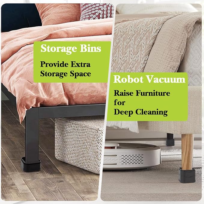 4 Pack Furniture Risers 3 Inch, Adjustable Bed Risers Heavy Duty for Table Desk Couch Chair Sofa Cabinet Bed Legs Dorm, Square Stackable Bed Raisers Blocks Lift Height 1", 2",3"or 4", Black