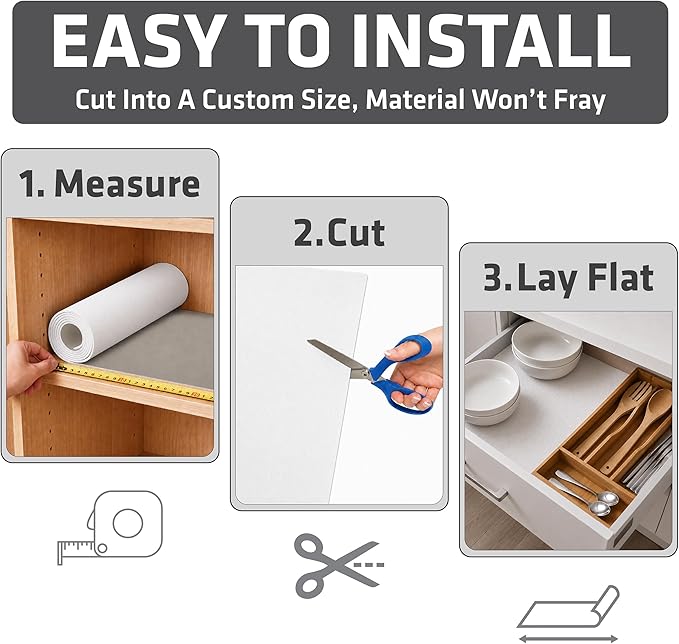 Drymate Premium Luxury Shelf & Drawer Liner, Thick Cushioned Fabric, Non-Adhesive, Absorbent, Waterproof, Slip-Resistant, Liners for Kitchen Cabinets, Cupboards (USA Made)(12”x59”)(2-Pack)(White)