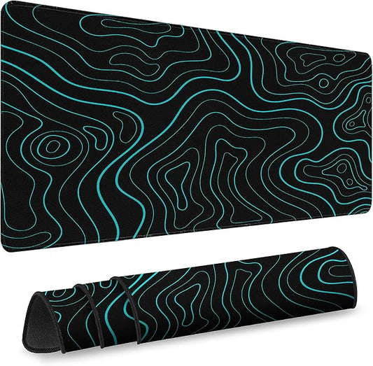 Gaming Desk Mat with Silky Smooth Surface & Exquisite Patterns,31.5x11.8 Inches Large-Sized Mouse Pad, Perfect for Extended Gaming,Work,and Home Office Decor (Blue Topographic Lines)