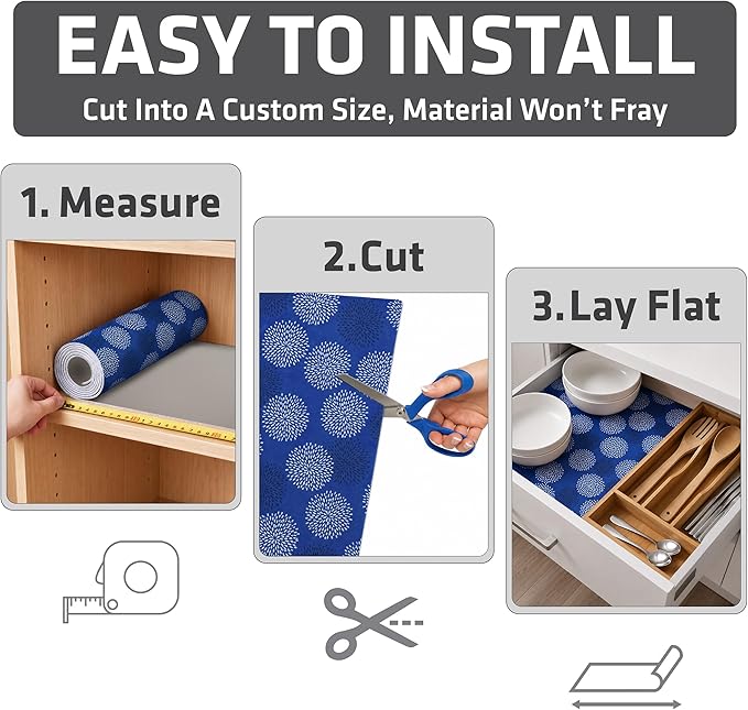 Drymate Premium Luxury Shelf & Drawer Liner, Thick Cushioned Fabric, Non-Adhesive, Absorbent, Waterproof, Slip-Resistant, Liners for Kitchen Cabinets, Cupboards (USA Made)(12”x59”)(24-Pack)(GoodBlue)