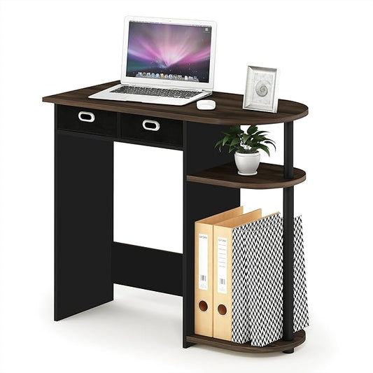 Furinno GO GREEN Desk, 31.5" Wide Gaming Desk with 2 Side Shelves and Storage Bins, Computer Desk, Office Desk for Home Office, Study Room, Dorm, Bedroom, Columbia Walnut