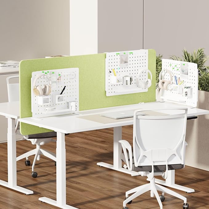 Kantek Pegboard Desktop Organizer & Accessories, Sits, Hangs or Clamps to Tables, 20.58” X 17” White Steel Privacy Panel, Cup Holder, Pen Cup, Headphone Holder, Tray, Magnets, Easy Install