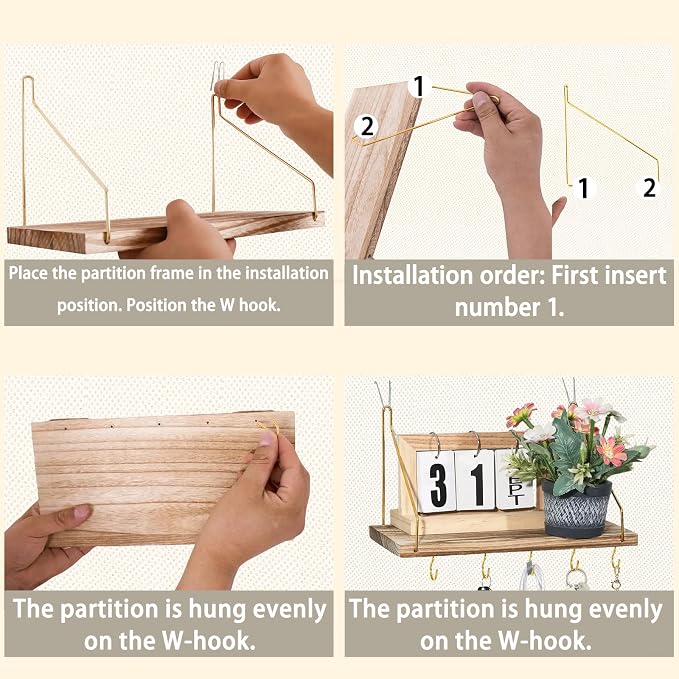 3-Pack Cubicle Shelf For Fabric Walls With Hooks：12x6.0in Wooden Cubicle Shelf Hanging Organizer Gold Shelves For Accessories Office Stylish Ations cubical Decorations For Women Desk work storage