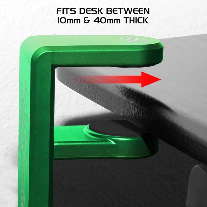 ENHANCE PC Gaming Headphone Holder - Desk Headphone Hanger Esports Headset Holder with Adjustable 360 Rotation, Under Desk Hook Clamp, Universal Fit - Built in Cable Clip Organizer - Green