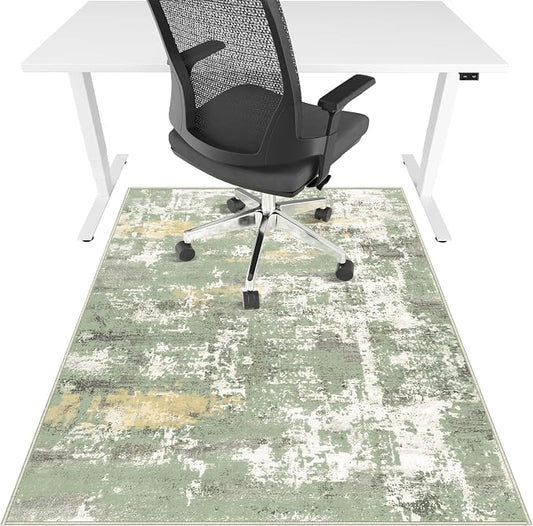 Office Chair Mat for Hardwood Floor & Tile Floor,36"X 48" Heavy Duty Desk Chair Mat for Hard Floors, Under Desk Rug for Rolling Computer Chair,Anti Slip,Low Pile Carpet Floor Protector-Abstract Green