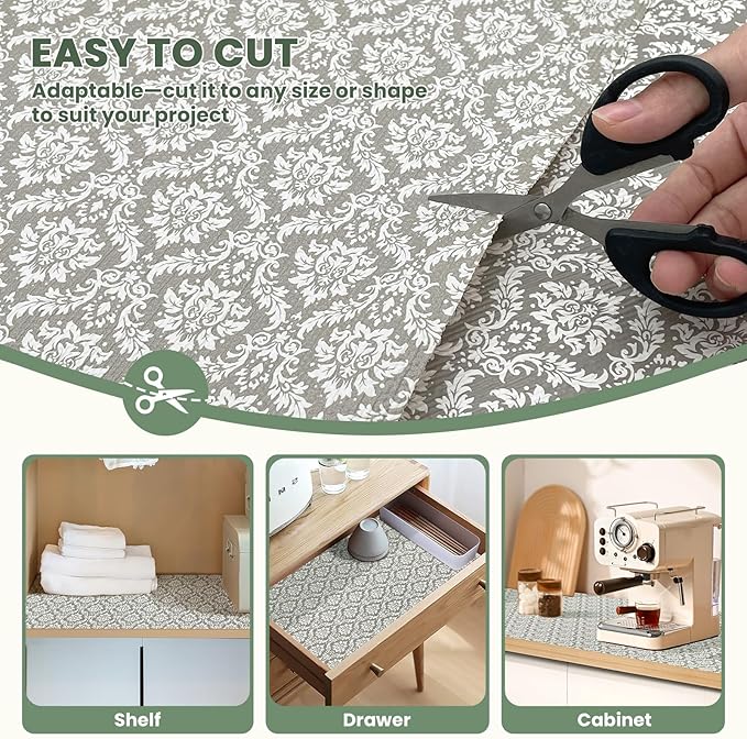 Drawer Liner and Shelf Liner for Kitchen Cabinet Liner Non-Adhesive Non-Slip Shelf Paper, Thick Strong Grip Waterproof Easy to Clean for Shelves, Cupboard, Desks, Baroque Pattern, 12 in x 20 FT